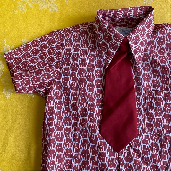 Vintage Kids/Boys Sz.10 Button Up w/ tie poly/cotton - Picture 2 of 6